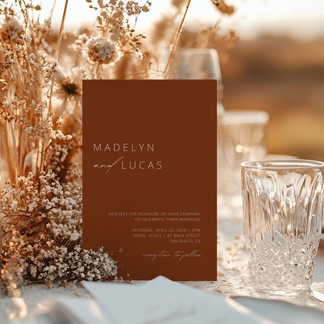 Convites Casamento com Código QR de Terracotta Moderno Mini (Criador carregado)