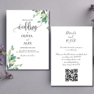 Convites Casamento com Código QR de Verde Negro e Branco