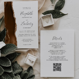 Convites Casamento com Código QR do Agate Dourado Mocha Bro