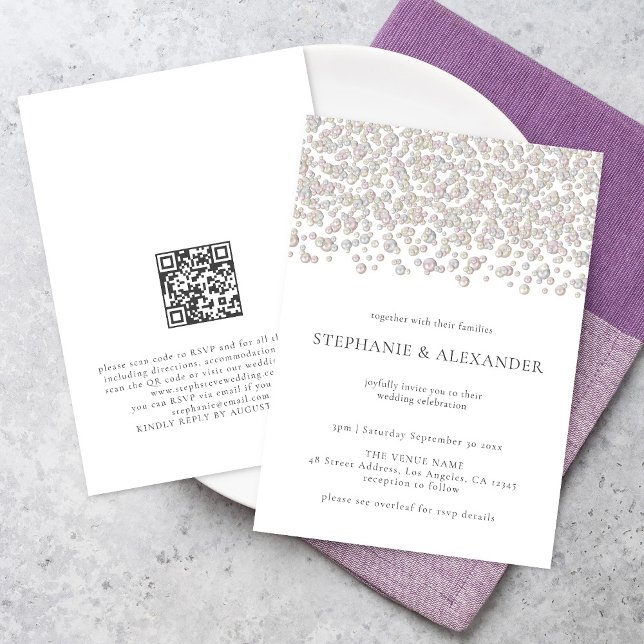 Convites Casamento com Código QR do Creme de Pearl Modern I (Criador carregado)