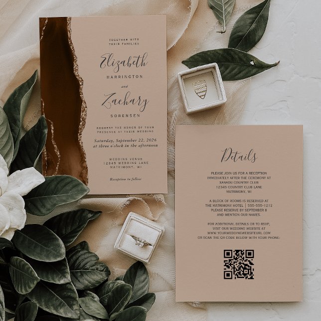 Convites Casamento com Código QR do Mocha Brown Dourado Aga (Criador carregado)