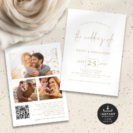 Convites Casamento com Código QR do Script 3 Dourado Elegan