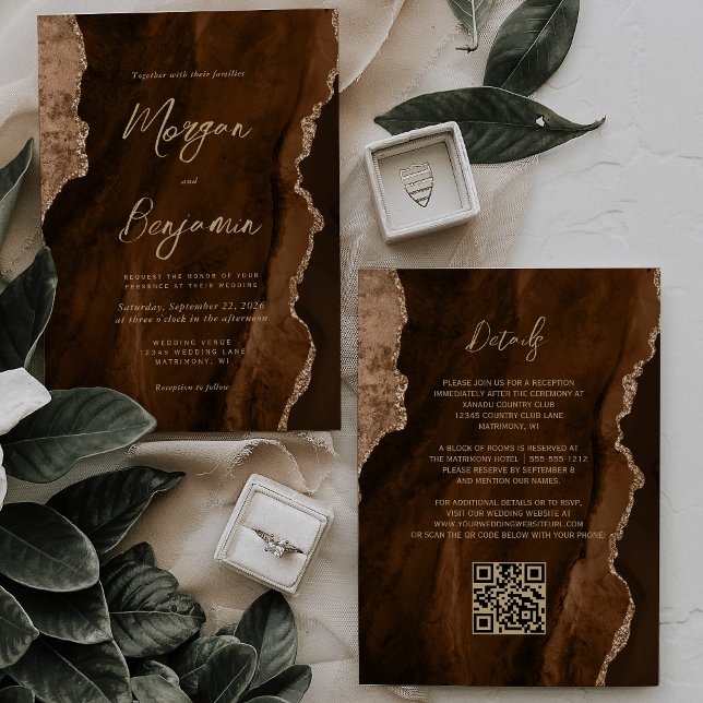 Convites Casamento com Código QR do Script Dourado de Agato (Criador carregado)
