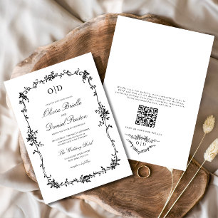 Convites Casamento com Código QR do Toile Francês Vitoriano