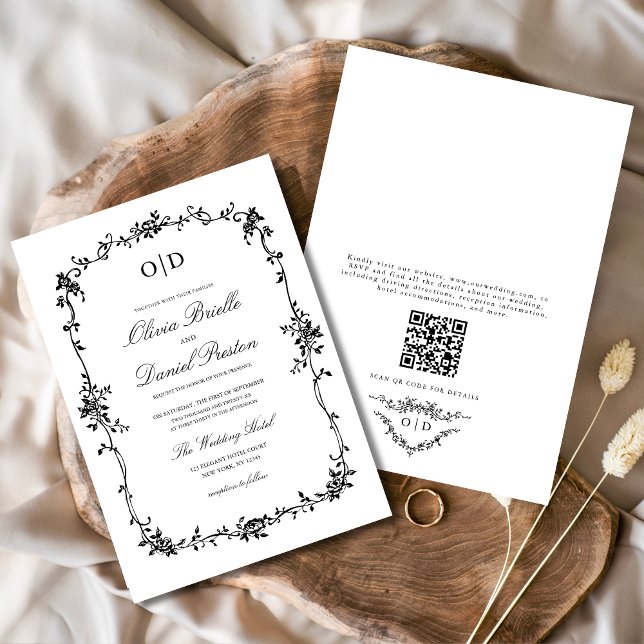 Convites Casamento com Código QR do Toile Francês Vitoriano (Criador carregado)
