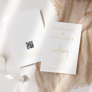 Convites Casamento com Código QR Dourado de Champagne Minim