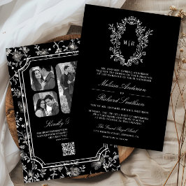 Convites Casamento com Código QR e Crista de Chinoiserie Pr