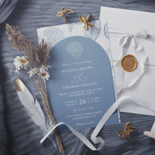 Convites Casamento com código QR econômico de praia com con