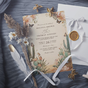 Convites Casamento com Código QR Elegante de Cacto do Deser