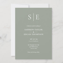 Convites Casamento com Código QR em Verde Sage com Monogram