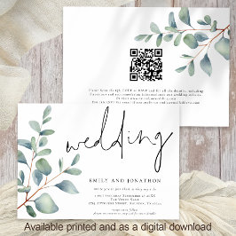 Convites Casamento com Código QR Eucalyptus de Script Moder