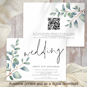Convites Casamento com Código QR Eucalyptus de Script Moder