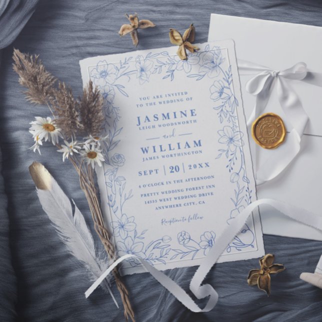 Convites Casamento com Código QR Floral Elegante Branco e A (Criador carregado)