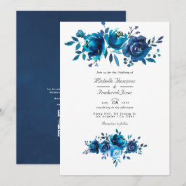 Convites Casamento com Código QR Floral Floral de marinho e