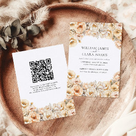 Convites Casamento com Código QR Floral Floral de Peony Wat