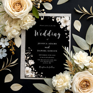 Convites Casamento com Código QR Floral Floral de Verde Neg