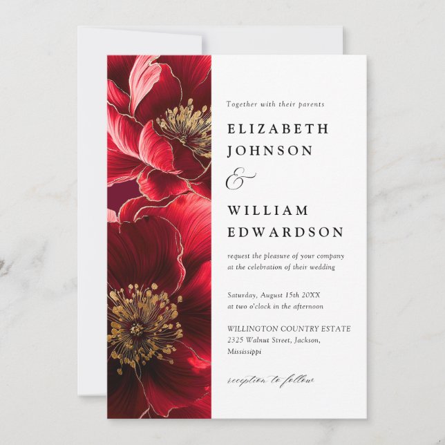 Convites Casamento com Código QR Floral Moderno Elegante em (Frente)