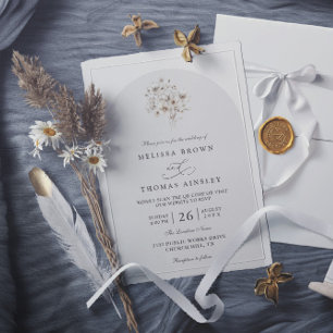 Convites Casamento com Código QR Floral Monograma Rústico E