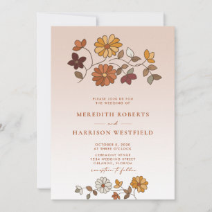 Convites Casamento com Código QR Floral Retro Caprichoso