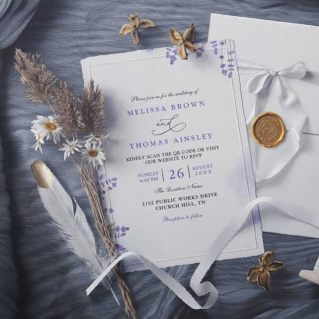 Convites Casamento com Código QR Floral Rústico Lavanda Rox (Criador carregado)