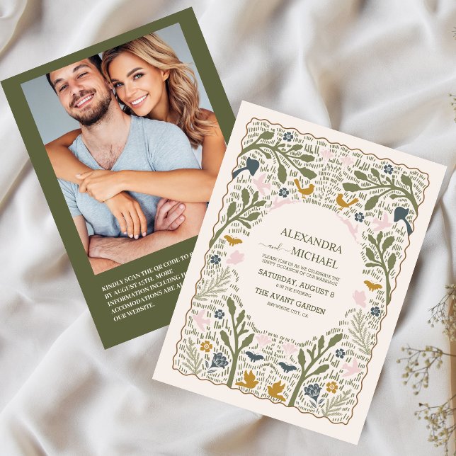 Convites Casamento com Código QR Folhas de Samambaia Rústic (Criador carregado)