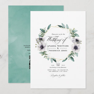 Convites Casamento com código QR geométrico de anemone de E