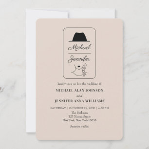 Convites Casamento com Código QR Ilustrado Vintage