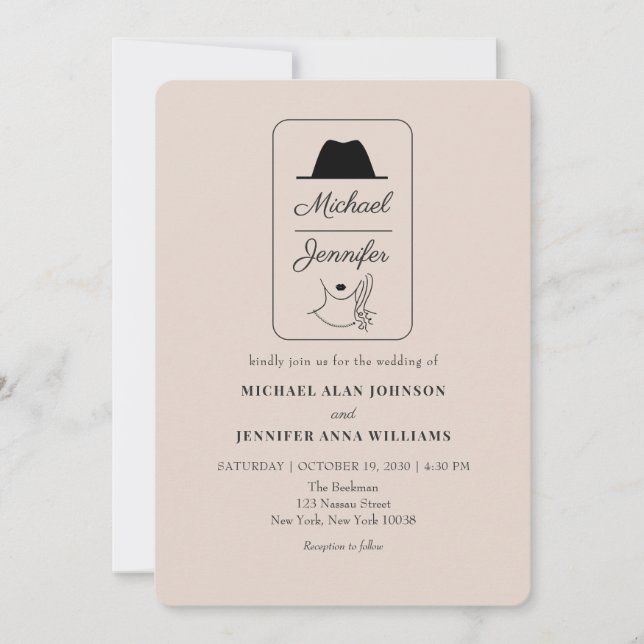 Convites Casamento com Código QR Ilustrado Vintage (Frente)