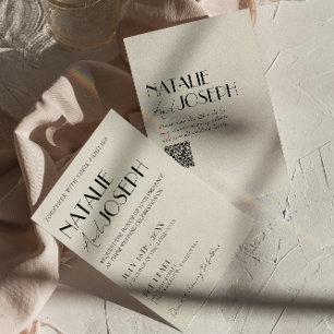 Convites Casamento com Código QR Imísico Francês Minimalist