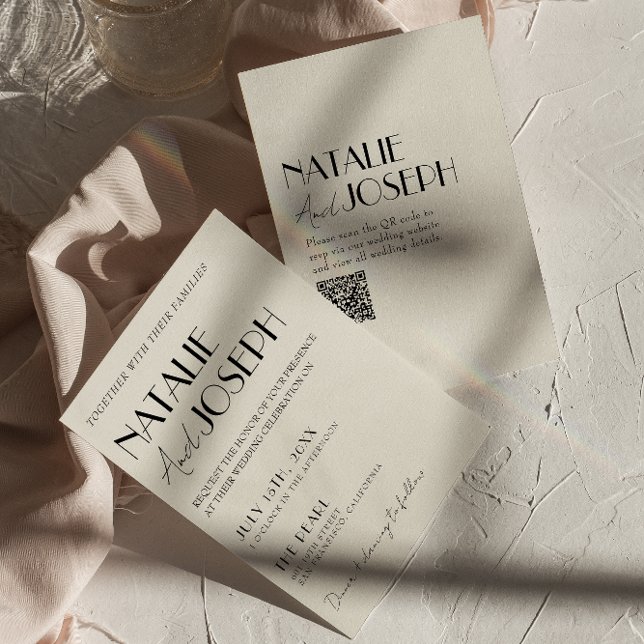 Convites Casamento com Código QR Imísico Francês Minimalist (Criador carregado)