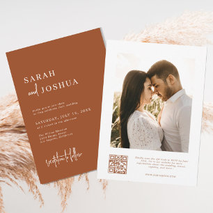 Convites Casamento com Código QR Laranja Queimado de Boho M