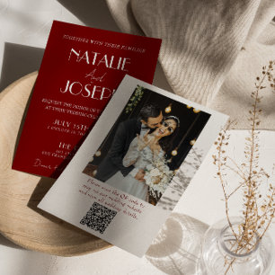 Convites Casamento com Código QR Minimalista em Burgundy Br