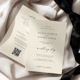 Convites Casamento com código QR minimalista moderno em mar