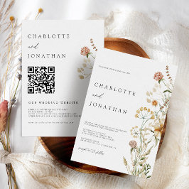 Convites Casamento com Código QR Mínimo de Boho Wildflower