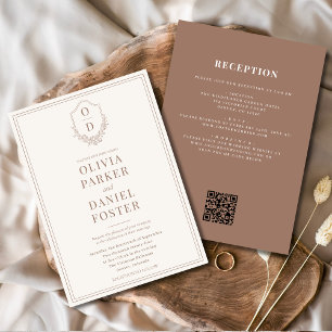 Convites Casamento com código QR Mocha Brown em um único de