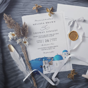Convites Casamento com Código QR Moderno Aquarela Santorini