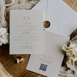 Convites Casamento com Código QR no Verso em Dourado Românt