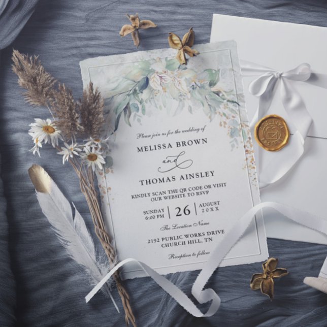 Convites Casamento com Código QR Orçamentário com Vegetação (Criador carregado)