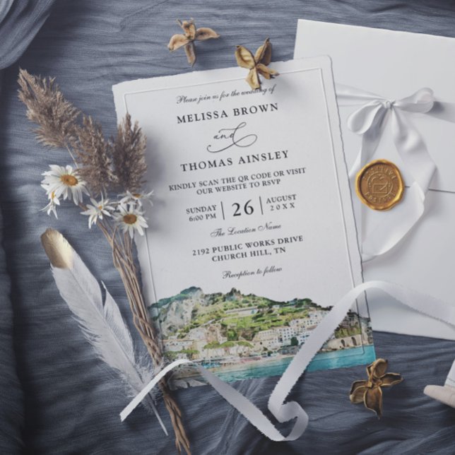 Convites Casamento com Código QR Orçamento Costa Amalfi Aqu (Criador carregado)