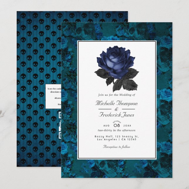 Convites Casamento com Código QR para RSVP Floral Gótico Pr (Frente/Verso)
