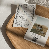 Casamento com Código QR Preto e Branco Floral Foto