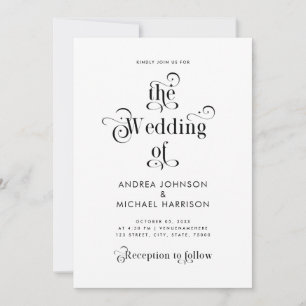 Convites Casamento com Código QR Preto e Branco Tipografia 