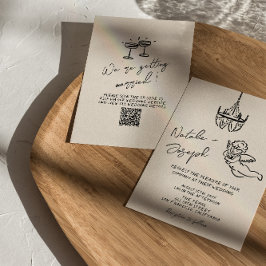 Convites Casamento com Código QR Quirky Escrito Desenho Da 