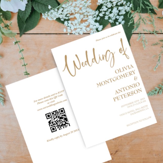 Convites Casamento com código QR simples e Dourado moderno  (Criador carregado)