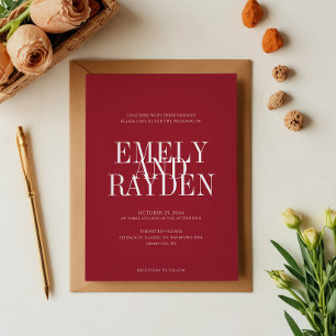 Convites Casamento com Código QR Vermelho Ruby da Elegância