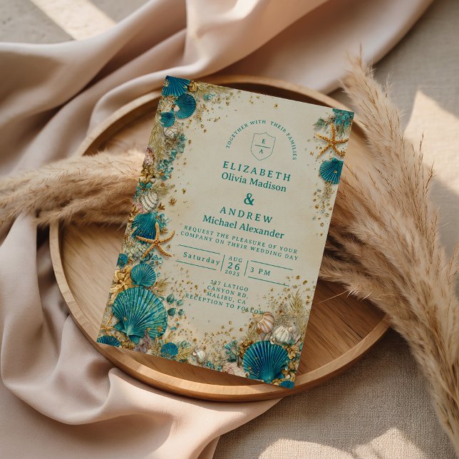Convites Casamento com Conchas Inspiradas no Oceano (Criador carregado)