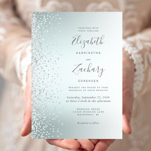 Convites Casamento com Confetes de Diamante Prata e Efeito