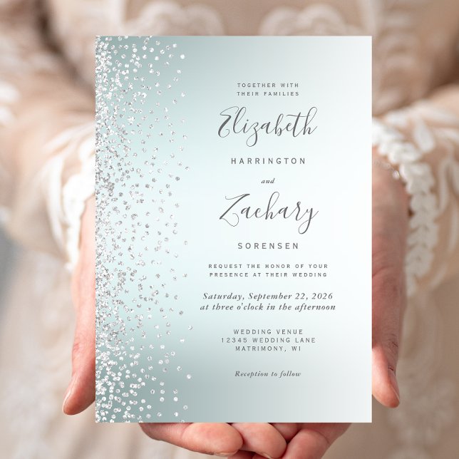 Convites Casamento com Confetes de Diamante Prata e Efeito  (Criador carregado)