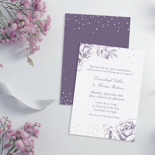 Convites Casamento com Confetes de Glitter de Rosa Roxa Vin