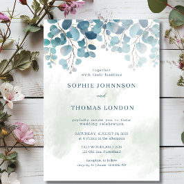 Convites Casamento com cor d'água de eucalipto verde